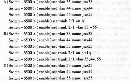 如下图所示，两台Catelyst6500交换机通过千兆以太网端口连接，它们之间需要传输ID号为33、
