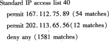 在一台cisco路由器上执行shoWaccess－lists命令显示如下一组限制远程登录的访问控制列
