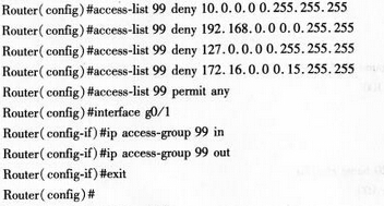 在Cisco路由器的g0／1端口上禁止源地址为某些特定地址段的数据包进／出路由器，下列access－