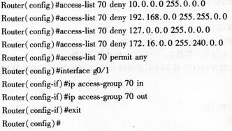在Cisco路由器的g0／1端口上禁止源地址为某些特定地址段的数据包进／出路由器，下列access－