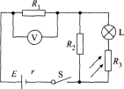 在如图所示的电路中，E为电源，其内阻为r，L为小灯泡（其灯丝电阻可视为不变），R1、R2为定值电阻，