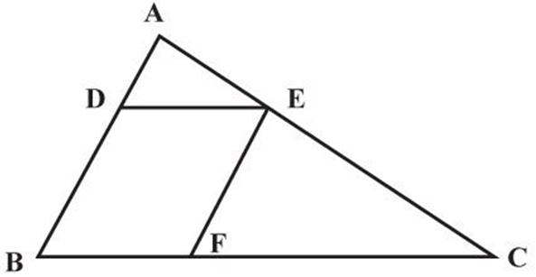 一块三角形农田ABC(如下图所示)被DE、EF两条道路分成三块。已知BD=2AD，CE=2AE，CF