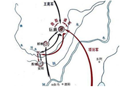右侧为中国古代一次重要的战役形势图，据此进行的下列判断，正确的是（）A.A.发生在统一的中央集权右侧