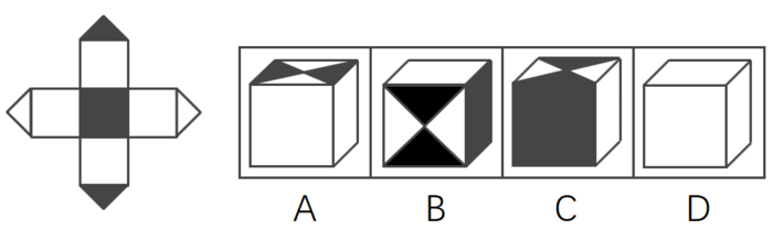 左边给定的平面图折叠后的立体图形是________。A.B.C.D.左边给定的平面图折叠后的立体图形