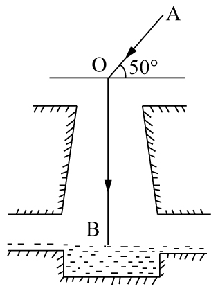 如图所示，太阳光与水平地面成50°角入射，利用平面镜反射的原理可使太阳光沿井照亮下水道，则下列关于平