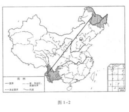 ？？读图1－2，回答下列问题:（1)图中ab线是我国重要的人口分布地理界线，a是_______省的_