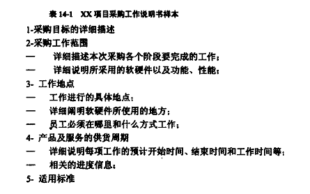 某项目经理在执行项目时，在详细了解了项目所需要采购的产品和服务后，制订了 包含如下所示的采购工作说明