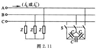 图2．11所示电路中，感性负载阻抗Z=（8＋j6)Ω，电源线电压为UL=380 V。（1)计算线电流