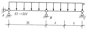 当图示结构AB跨的抗弯刚度值EI变为2EI时，对于B支座反力RB的变化是（) A．RB→2RBB．C