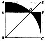 如图所示，在正方形ABCD中，弧AOC是四分之一圆周，EF／／AD,若DF=a，CF=b，则阴影部分