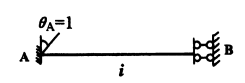 图示单跨超静定梁，线刚度为i，当A端发生单位转角时，杆端变矩MAB为（）A.iB.2iC.3iD.4