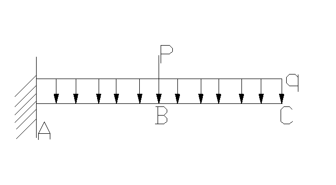梁受力如图，在B截面处A.Q图有突变，m图连续光滑B.Q图有折角，m图连续光滑C.Q图有折角，m 图