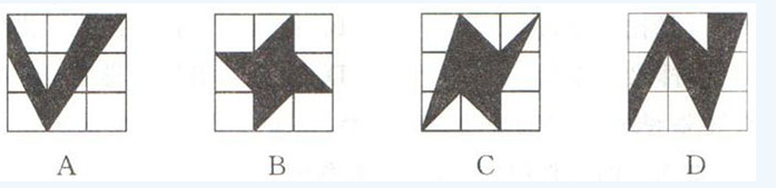 小图中，每个小正方形网格都是边长为1的小正方形，则阴影部分面积最大的是（）。A.A.AB.B.BC.