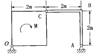 图示平面机构，正方形平板与直角弯杆ABC在C处铰接。平板在板面内受矩为Ｍ=8N·m的力偶作用，若不计