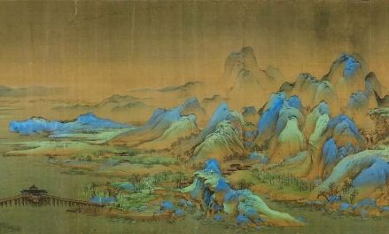下图为王希孟的《千里江山图》的局部，这件作品属于水墨山水画。（)下图为王希孟的《千里江山图》的局部，