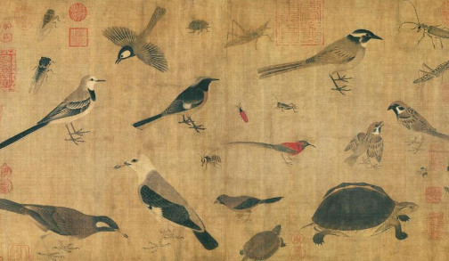 《写生珍禽图》(下图)用细笔轻染描绘禽鸟昆虫二十余只，是画家给其子画的范画，这位画家是()