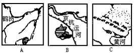 读下图，回答问题。（1)影响A、B、C三地发展商品粮生产的主要制约因素分别是________、___