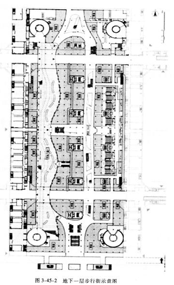 大型地下空间消防性能化设计评估案例分析一、情景描述某商务核心区（图3－45－1)地下一层建筑面积约大