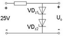 如图所示，已知稳压管的稳定电压均为5.3V，稳压管正向导通时的管压降为0.7V，则输出电压为（)伏。