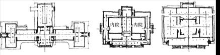 下列图示（见图1－7)三个展览馆的展览空间组合的类型，从左到右分别是（)。图1－7A.串联式，走道式