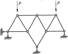 如图所示结构在外力P作用下，零杆有（)个。A.2B.4C.6D.8如图所示结构在外力P作用下，零杆有