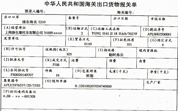 （一）上海新生摩托车有限公司（311093××××)于2008年7月9日持出口收汇核销单出口自产摩托