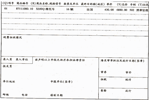 （一）上海新生摩托车有限公司（311093××××)于2008年7月9日持出口收汇核销单出口自产摩托