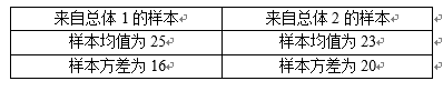 从两个正态总体中分别抽取两个独立的随机样本，他们的均值和标准差如下表所示：