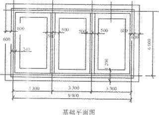 某多层砖混结构基础平面及断面图如下图所示，砖基为一步大放脚，钢筋混凝土带型基础墙基底宽1200mm，