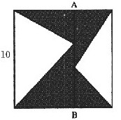 如图所示的正方形的边长为10，AB与正方形的底边垂直，那么图中阴影部分的面积是()。