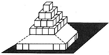 下图中是一个由许多完全相同的白色立方体构成的实心塔，共有20层，除了与桌子接触的那一面，塔的外表都被