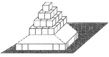 下图中是一个由许多完全相同的白色立方体构成的实心塔，共有20层，除了与桌子接触的那一面，塔的外表都被