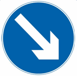 这个标志是何含义？ A. 右侧是下坡路段B. 靠右侧道路行驶C. 靠道路右侧停车D. 只准向右转弯这