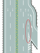 路面上白色虚线和三角地带标线组成的是什么标线？ A. 道路入口标线B. 可跨越式分道线C. 道路入口