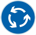 这个标志是何含义？ A. 右侧通行B. 左侧通行C. 向右行驶D. 环岛行驶这个标志是何含义？ A.