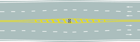 路面上的黄色填充标线是何含义？ A. 接近障碍物标线B. 接近狭窄路面标线C. 接近移动障碍物标线D