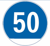 这个标志是何含义？ A. 最低限速50公里／小时B. 高度限速50公里／小时C. 水平高度50米D.