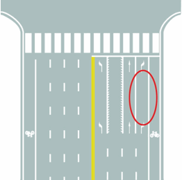 图中圈内白色实线是什么标线？ A. 导向车道线B. 可变导向车道线C. 方向引导线D. 单向行驶线图