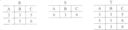 设有如下关系表，由关系R和s通过运算得到关系T，则所使用的运算为（）。 A. T=RnSB. T=R