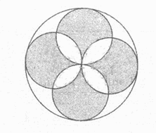 在下图中，大圆的半径是8。求阴影部分的面积是多少？A．120 B．128 C．136 D．144在下