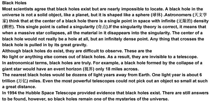 根据下列材料请回答 16～22 题： 第 16 题 Black holes are part of 