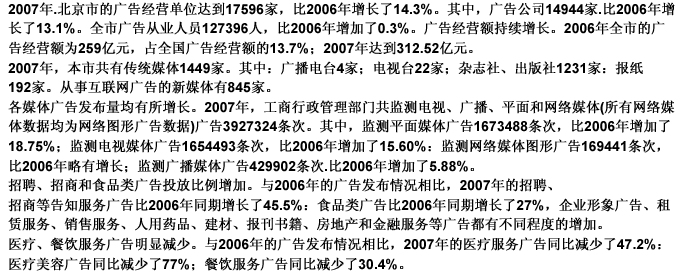 根据以下资料。回答 106～110 题。 第 106 题 2007年北京市平均每个广告经营单位的从业