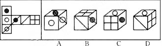 下图左为一展开的平面图形，所给的四个选项中，不能由该平面图形折叠而成的是（）。 请帮忙给出正确答案和