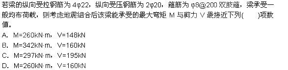 根据下列条件，回答 20～21 题： 某钢筋混凝土框架梁截面尺寸b x h=300mm x 500m