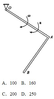 直角刚杆OAB在图示瞬时有ω=2rad／s，α=5rad／s2，若OA=40cm，AB=30cm，则