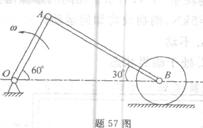 已知曲柄OA长r，以角速度ω转动，均质圆盘半径为R，质量为m，在固定水平面上作纯滚动，则图示瞬时圆盘