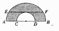 如图所示，小半圆的直径CD在大半圆的直径AB上，平行于AB的弦EF与小圆相切，若EF等于6，图中阴影