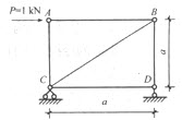 有一桁架，受力及支承如下图，则AC杆和AB杆的内力分别为（）。（拉力为正，压力为负) A．－1有一桁