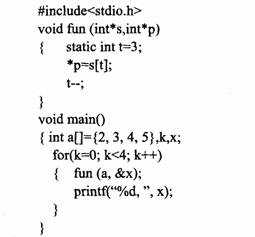 下列程序的运行结果是（）。A)5,4，3，2， B)2，3，4，5， C)2,2，2，2， D)5，