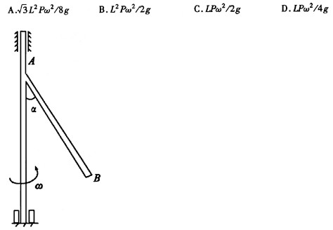 匀质细杆AB长L，重力的大小为P，与铅垂轴固结成角a=30°，并以匀角速度ω转动，则惯性力系的合力大